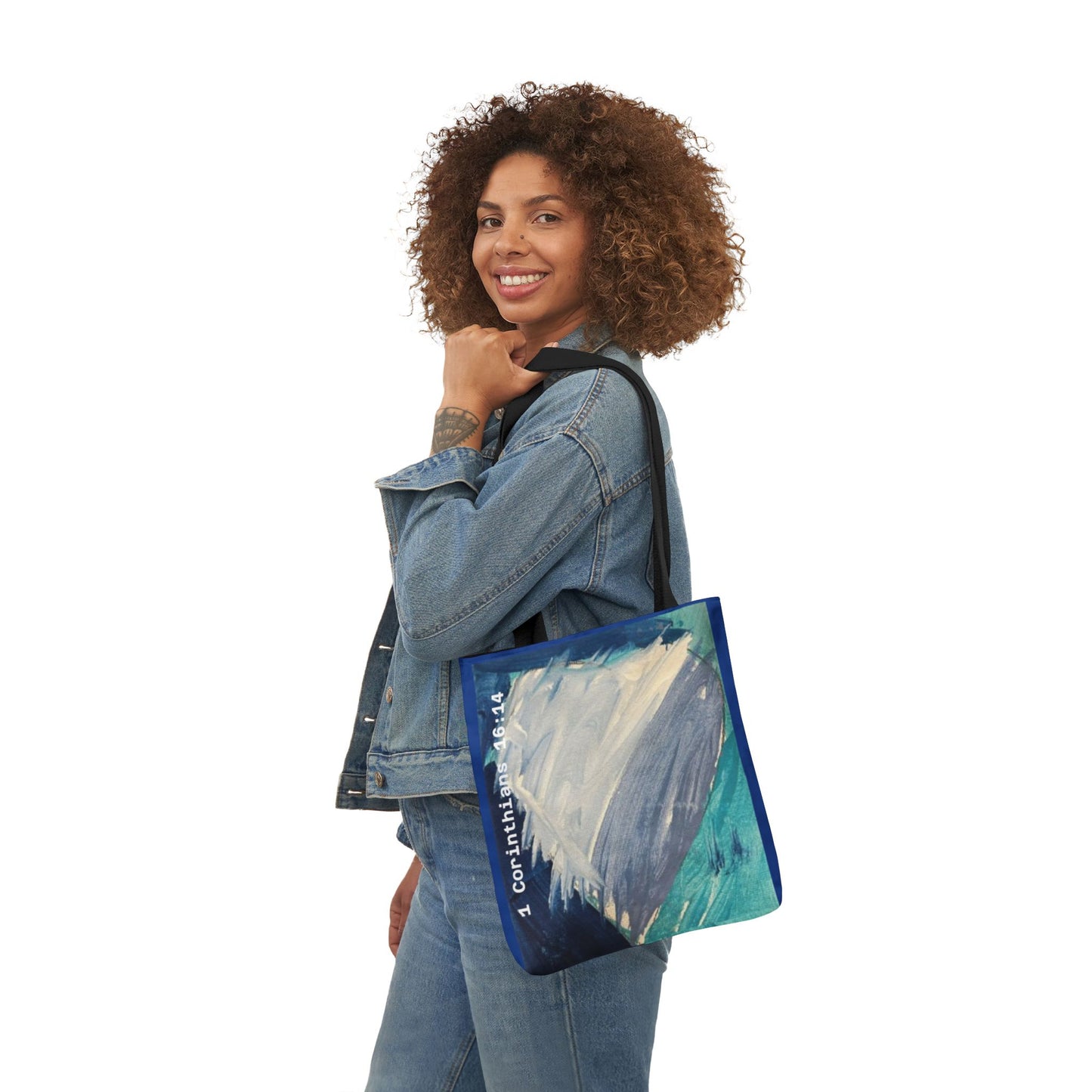 Blue Heart Tote Bag - 1 Corinthians 16:14