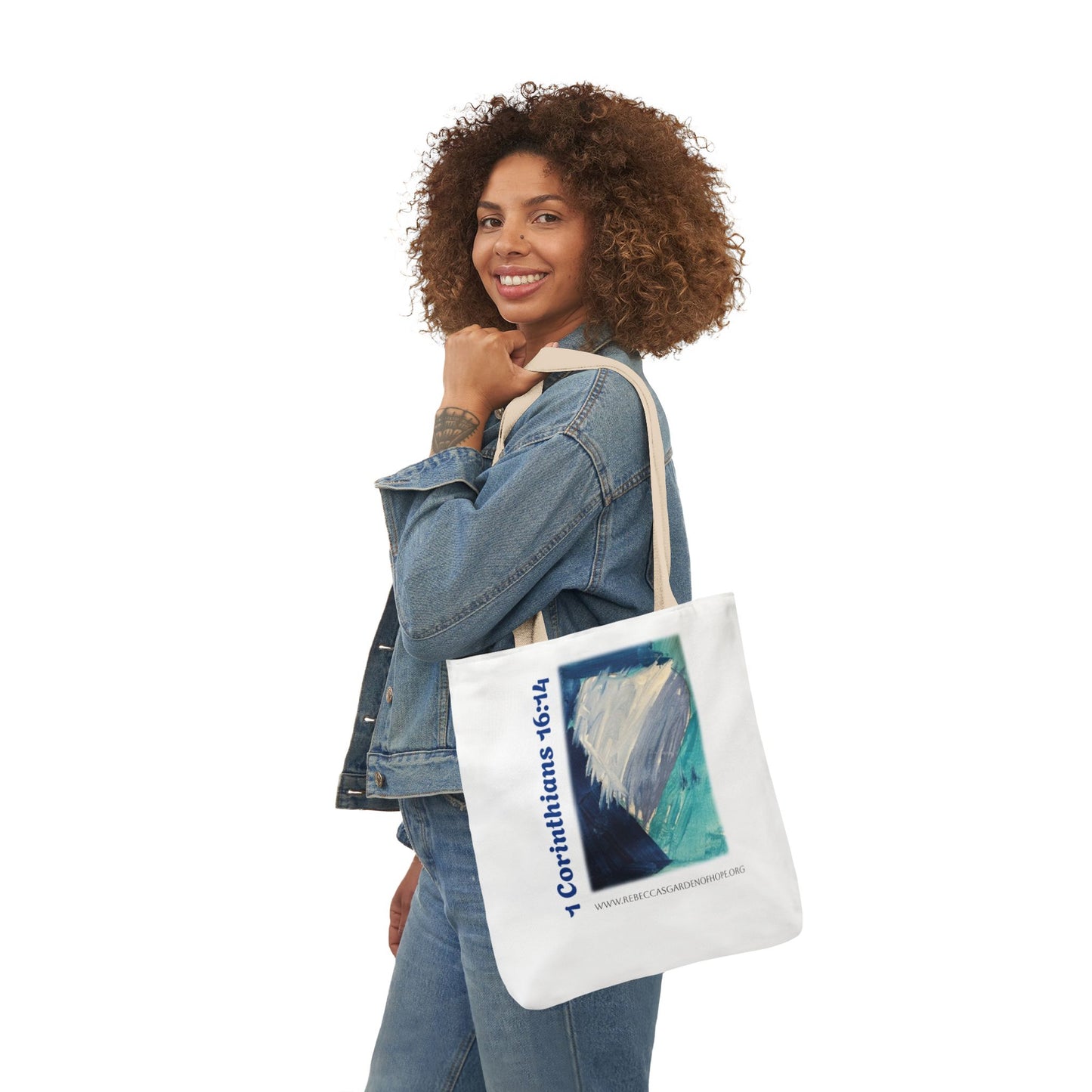 Blue Heart Tote Bag - 1 Corinthians 16:14