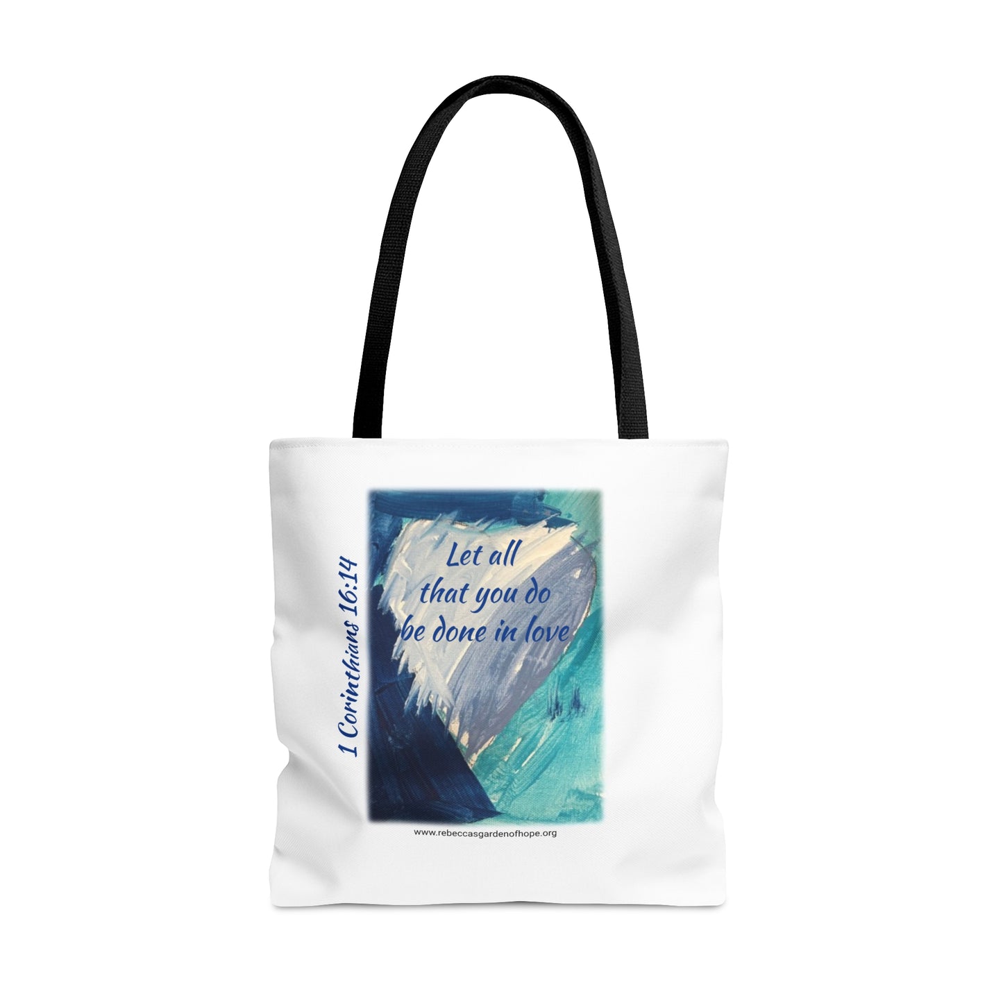 Blue Heart Tote Bag - 1 Corinthians 16:14