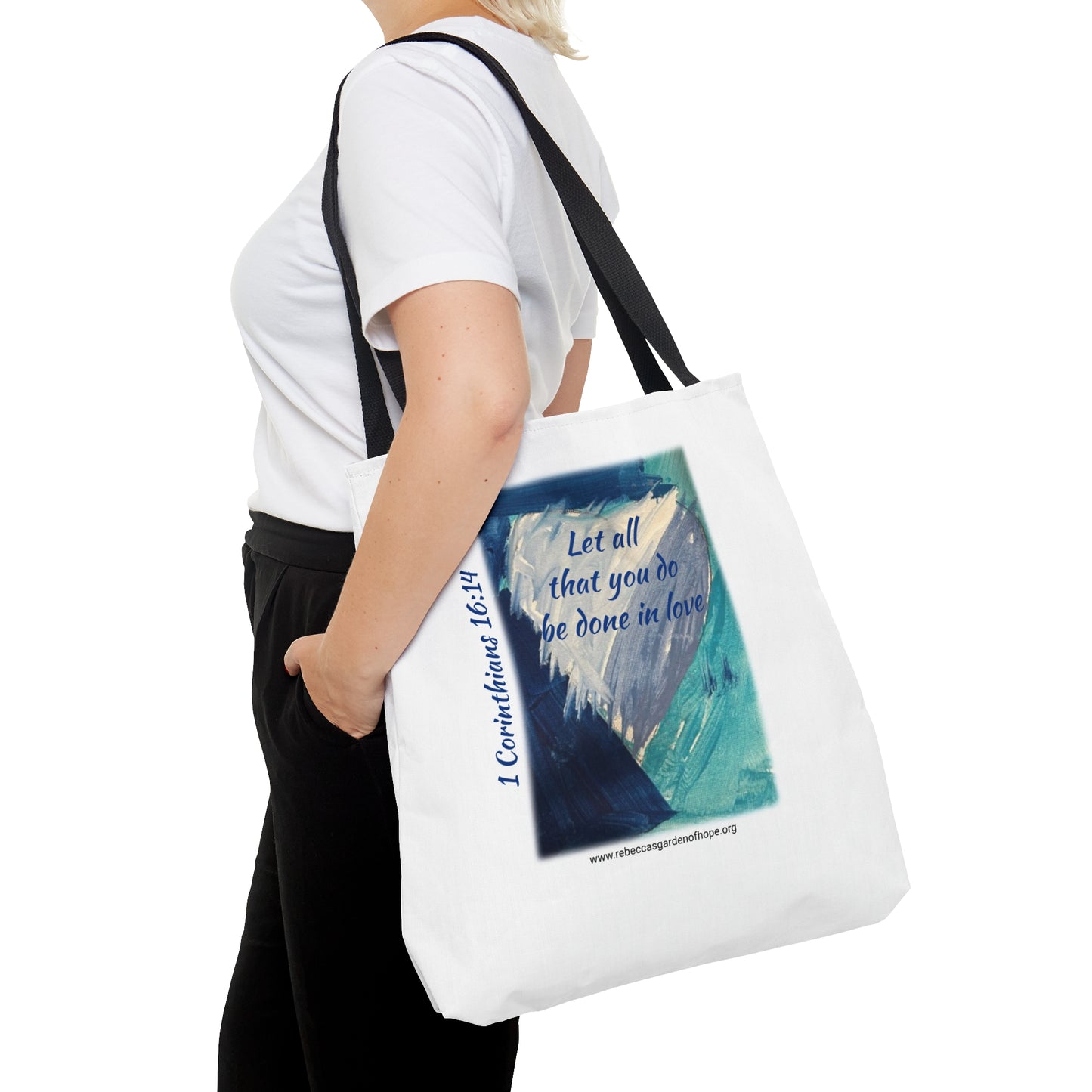 Blue Heart Tote Bag - 1 Corinthians 16:14