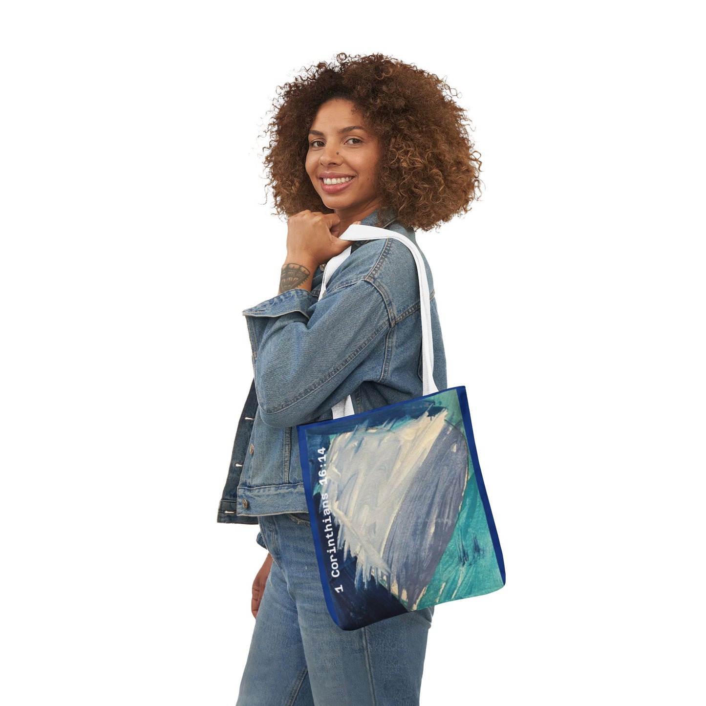 Blue Heart Tote Bag - 1 Corinthians 16:14