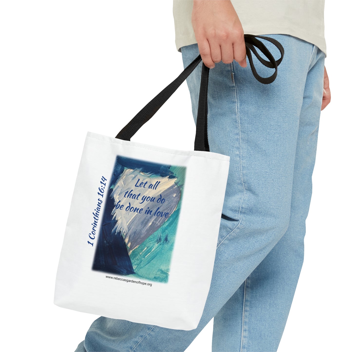 Blue Heart Tote Bag - 1 Corinthians 16:14