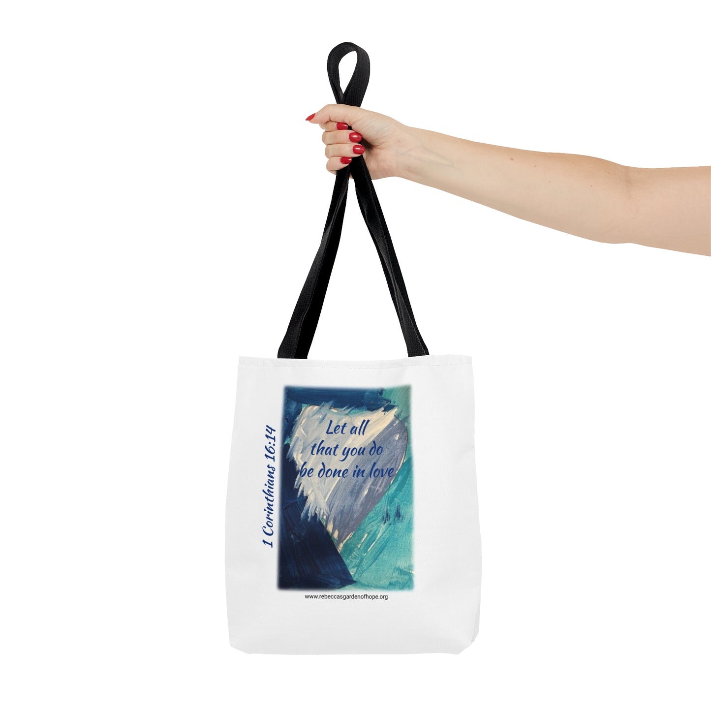 Blue Heart Tote Bag - 1 Corinthians 16:14