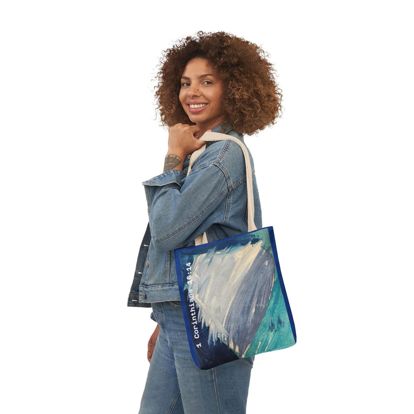 Blue Heart Tote Bag - 1 Corinthians 16:14