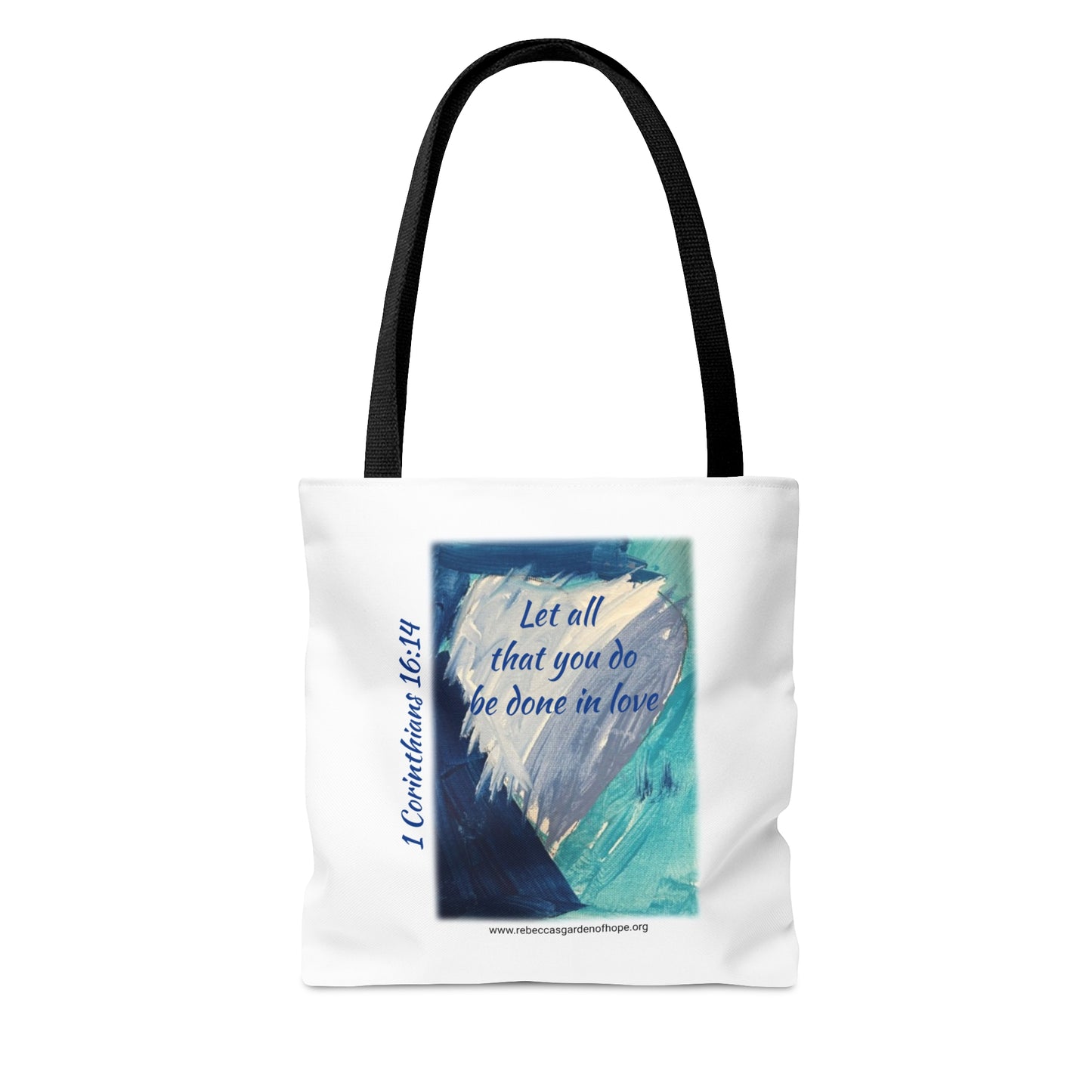 Blue Heart Tote Bag - 1 Corinthians 16:14