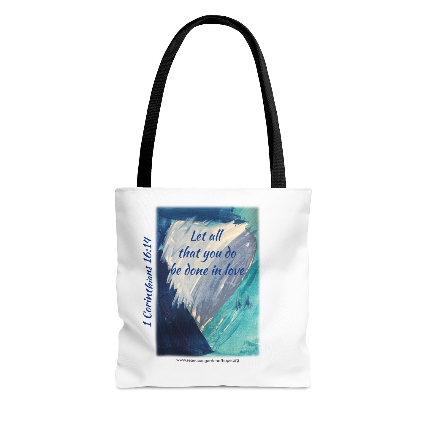 Blue Heart Tote Bag - 1 Corinthians 16:14