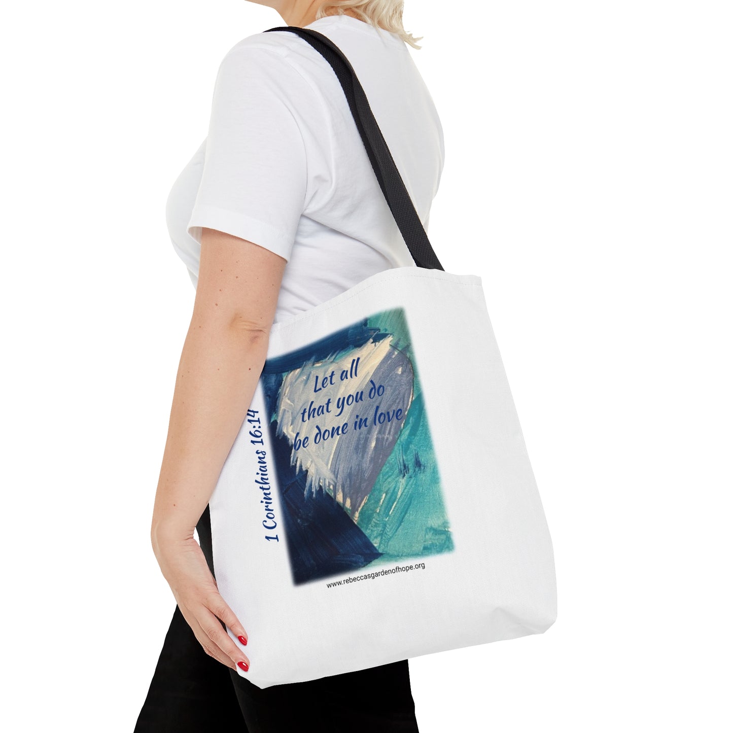 Blue Heart Tote Bag - 1 Corinthians 16:14