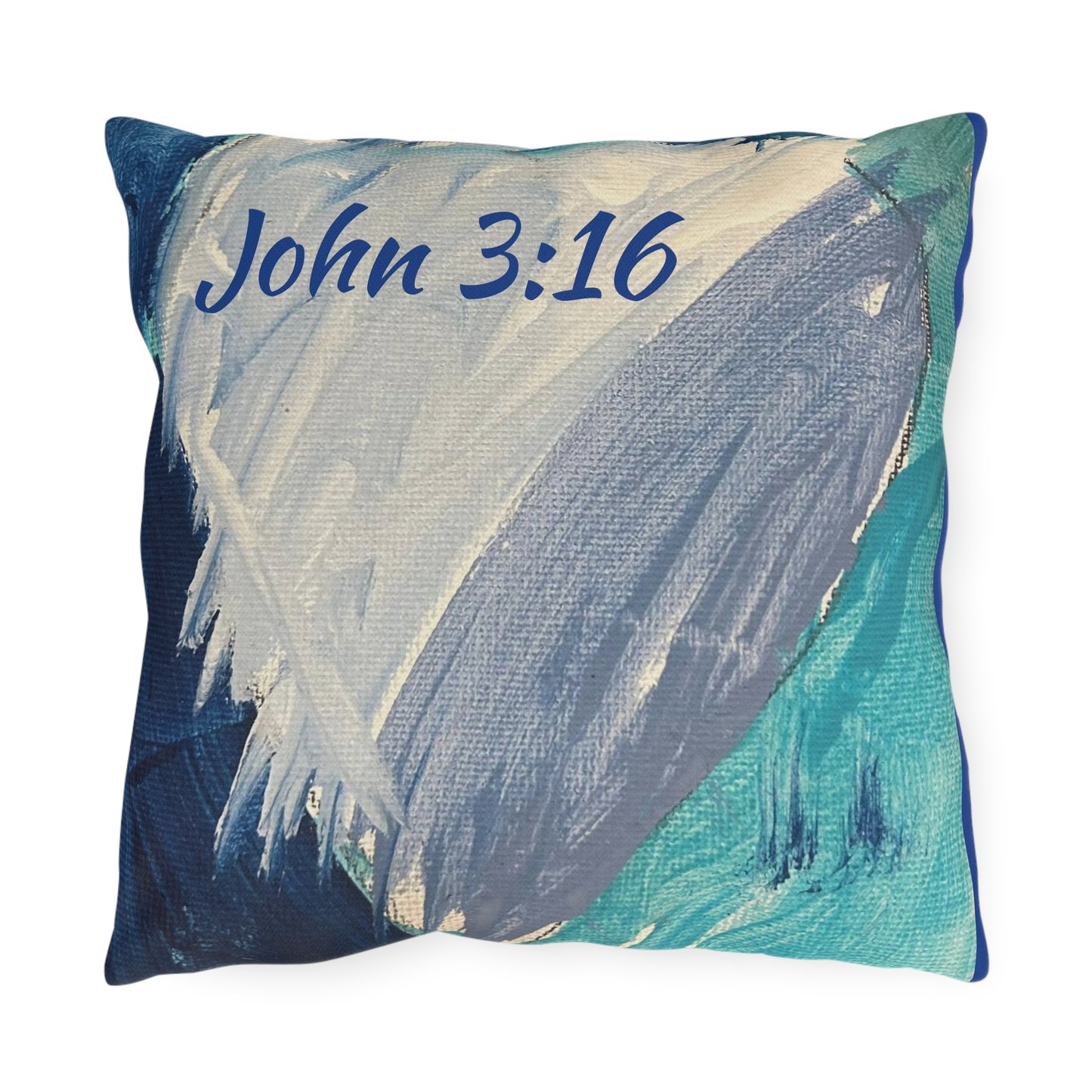 Blue Heart Outdoor Pillow John 3:16