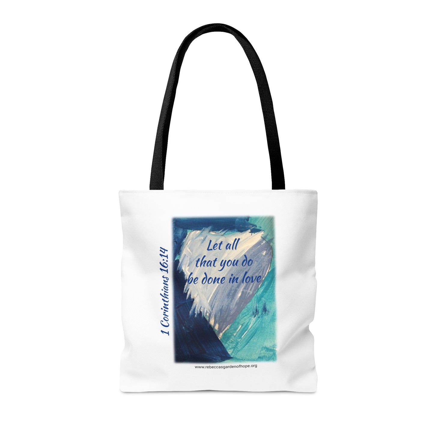 Blue Heart Tote Bag - 1 Corinthians 16:14