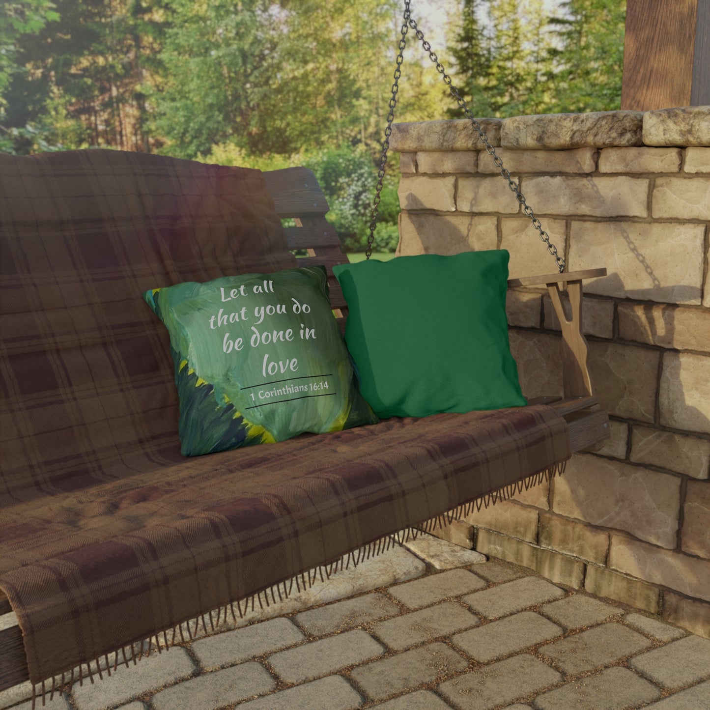 Green Heart Love Outdoor Pillow